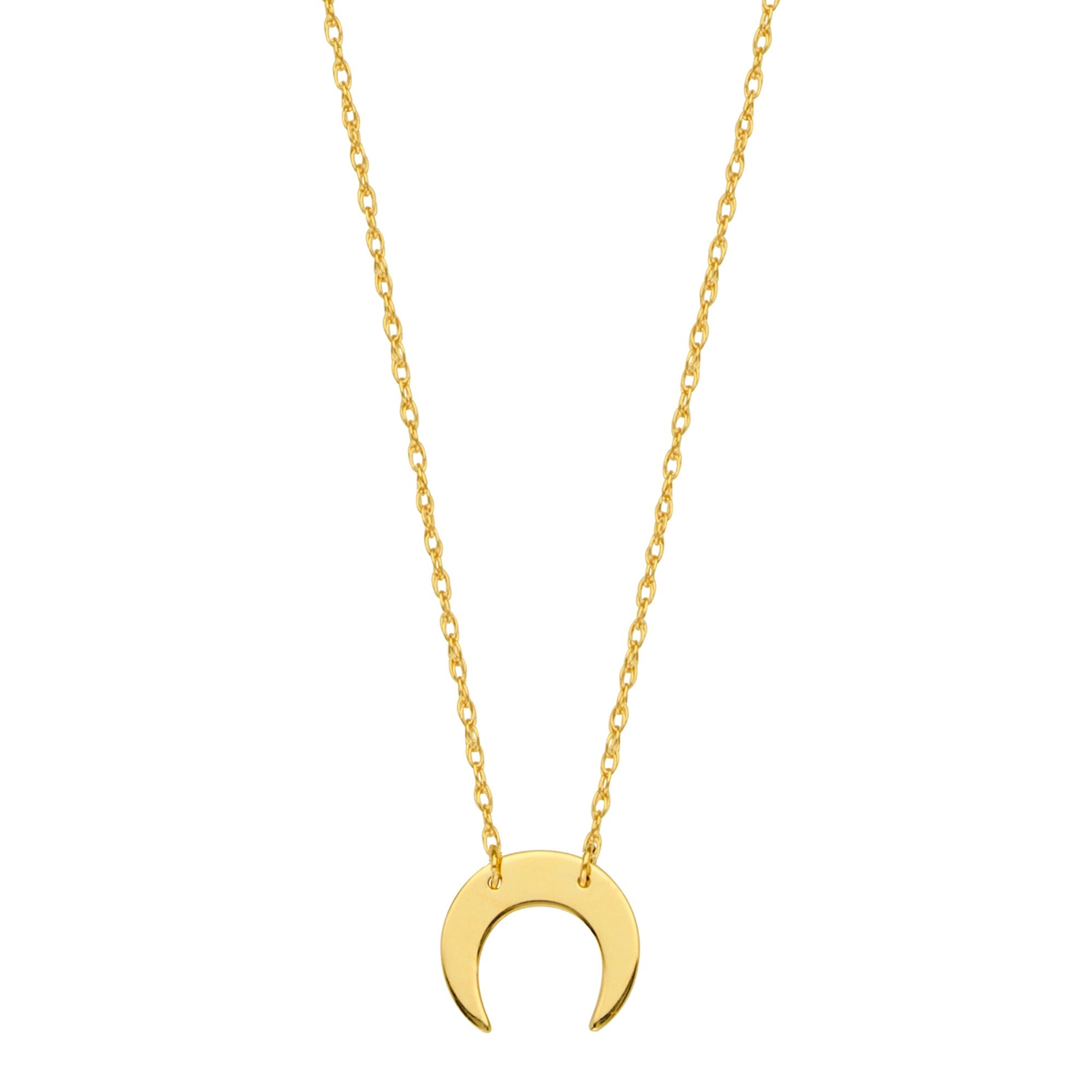 14K Yellow Gold Mini Crescent Moon Pendant Necklace, 16" To 18" Adjustable