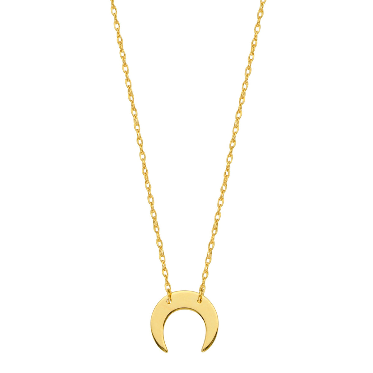 14K Yellow Gold Mini Crescent Moon Pendant Necklace, 16" To 18" Adjustable
