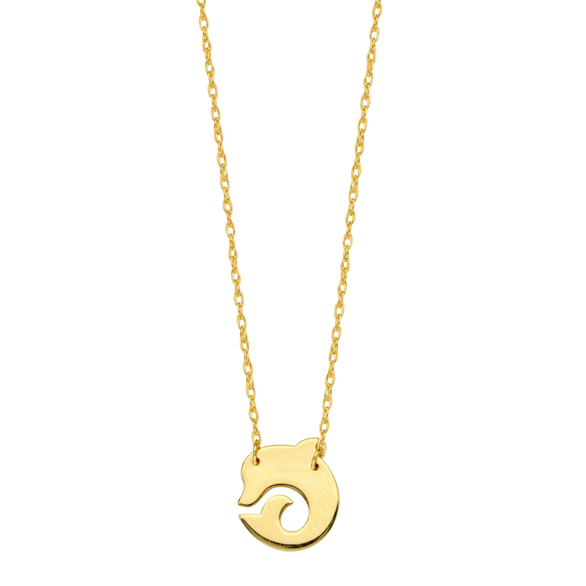 14K Yellow Gold Mini Dolphin Pendant Necklace, 16" To 18" Adjustable