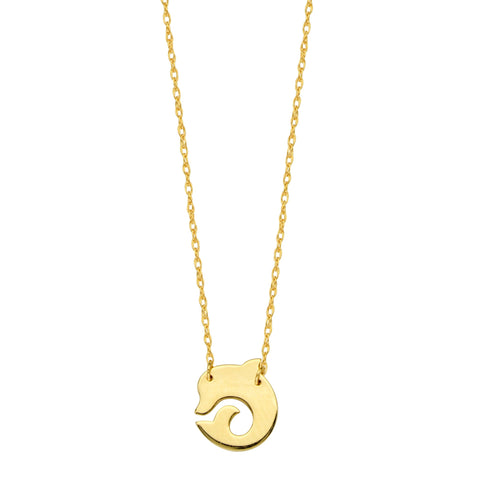 14K Yellow Gold Mini Dolphin Pendant Necklace, 16" To 18" Adjustable
