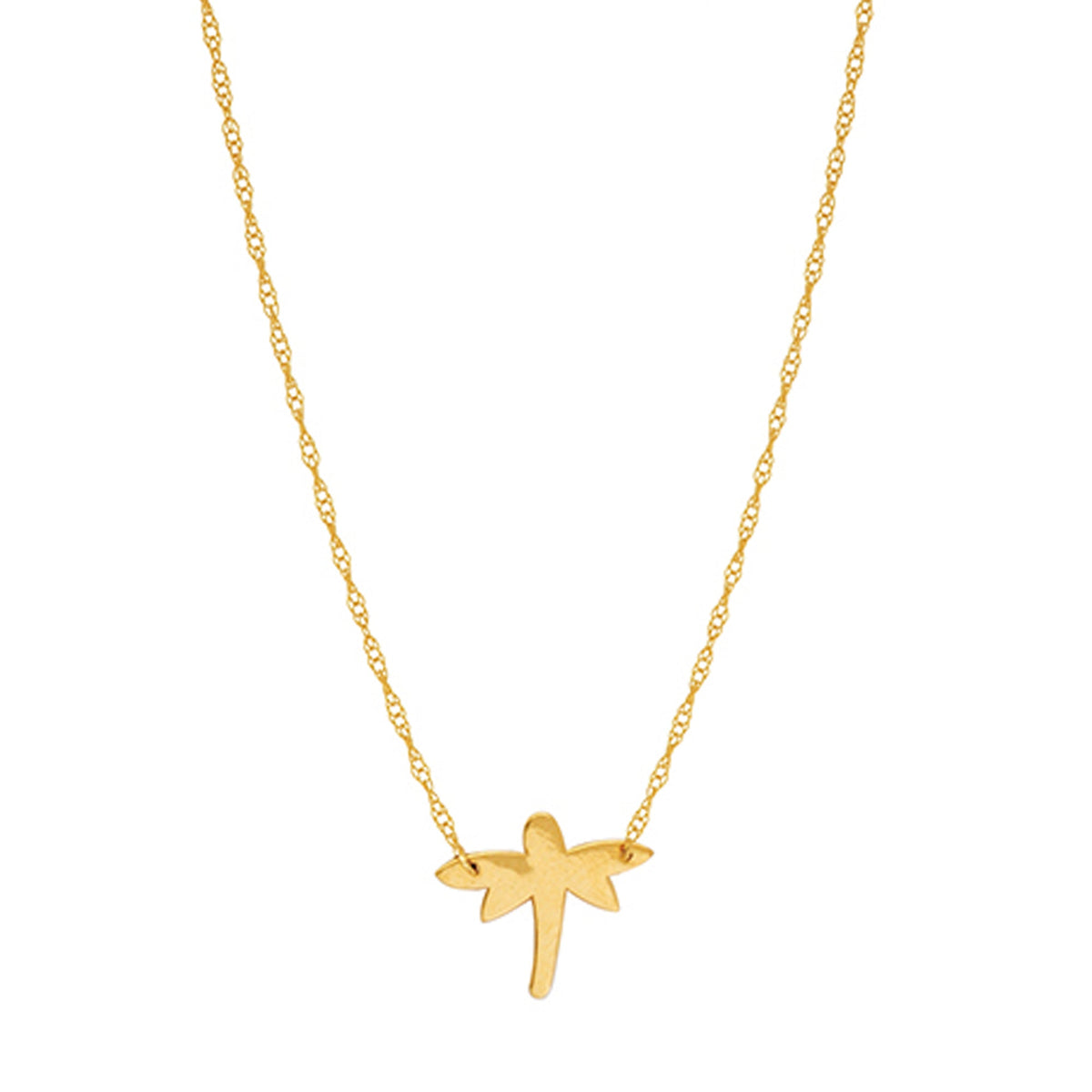 14K Yellow Gold Mini Dragonfly Pendant Necklace, 16" To 18" Adjustable