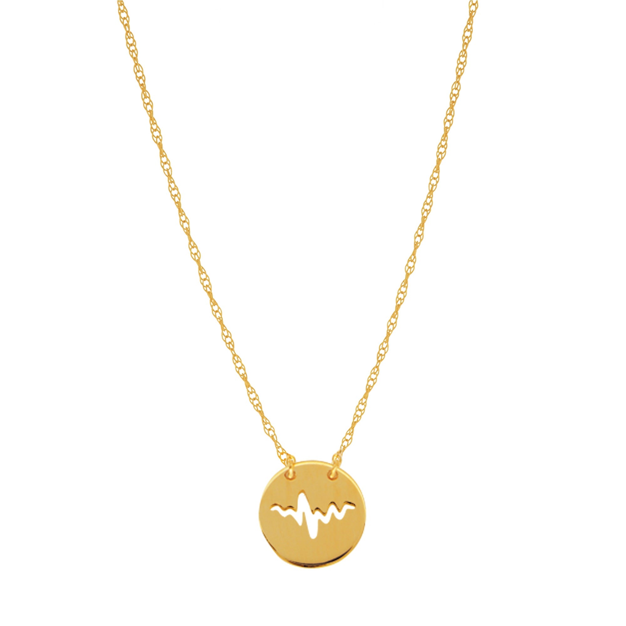 14K Yellow Gold Mini Heartbeat Pendant Necklace, 16" To 18" Adjustable