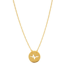 14K Yellow Gold Mini Heartbeat Pendant Necklace, 16" To 18" Adjustable