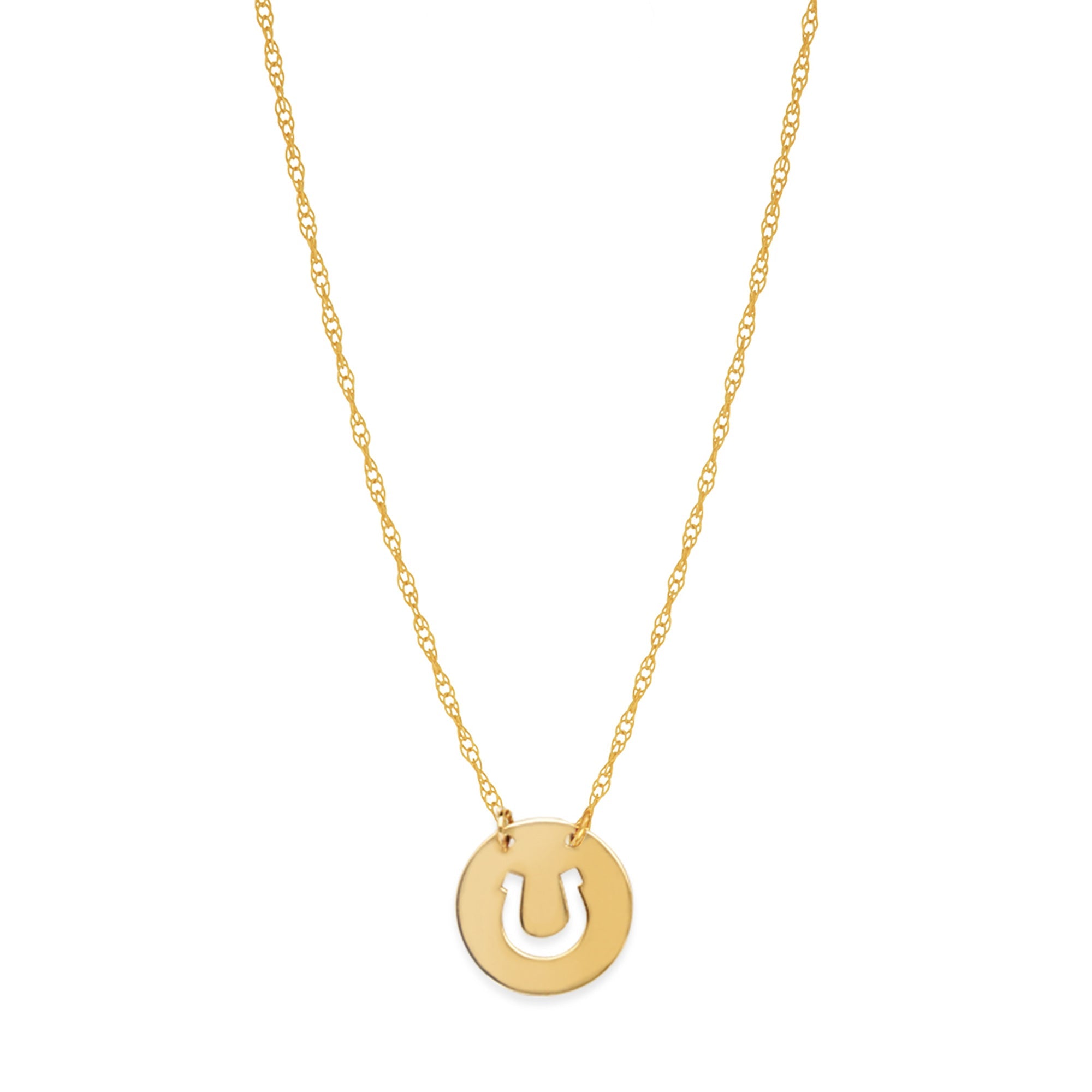14K Yellow Gold Mini Horse Shoe Pendant Necklace, 16" To 18" Adjustable