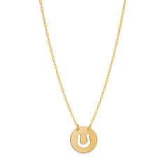 14K Yellow Gold Mini Horse Shoe Pendant Necklace, 16" To 18" Adjustable