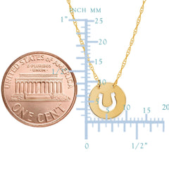14K Yellow Gold Mini Horse Shoe Pendant Necklace, 16" To 18" Adjustable