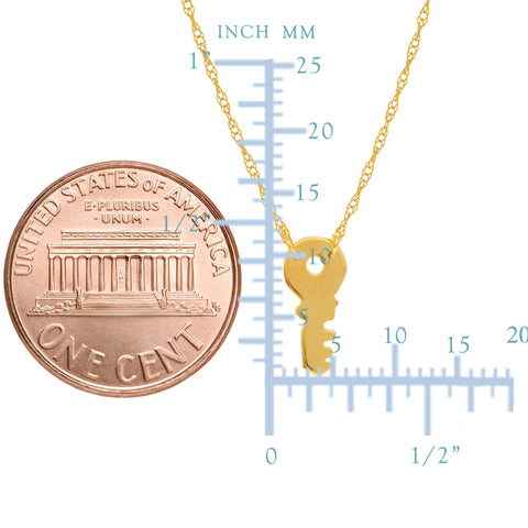 14K Yellow Gold Mini Key Pendant Necklace, 16" To 18" Adjustable