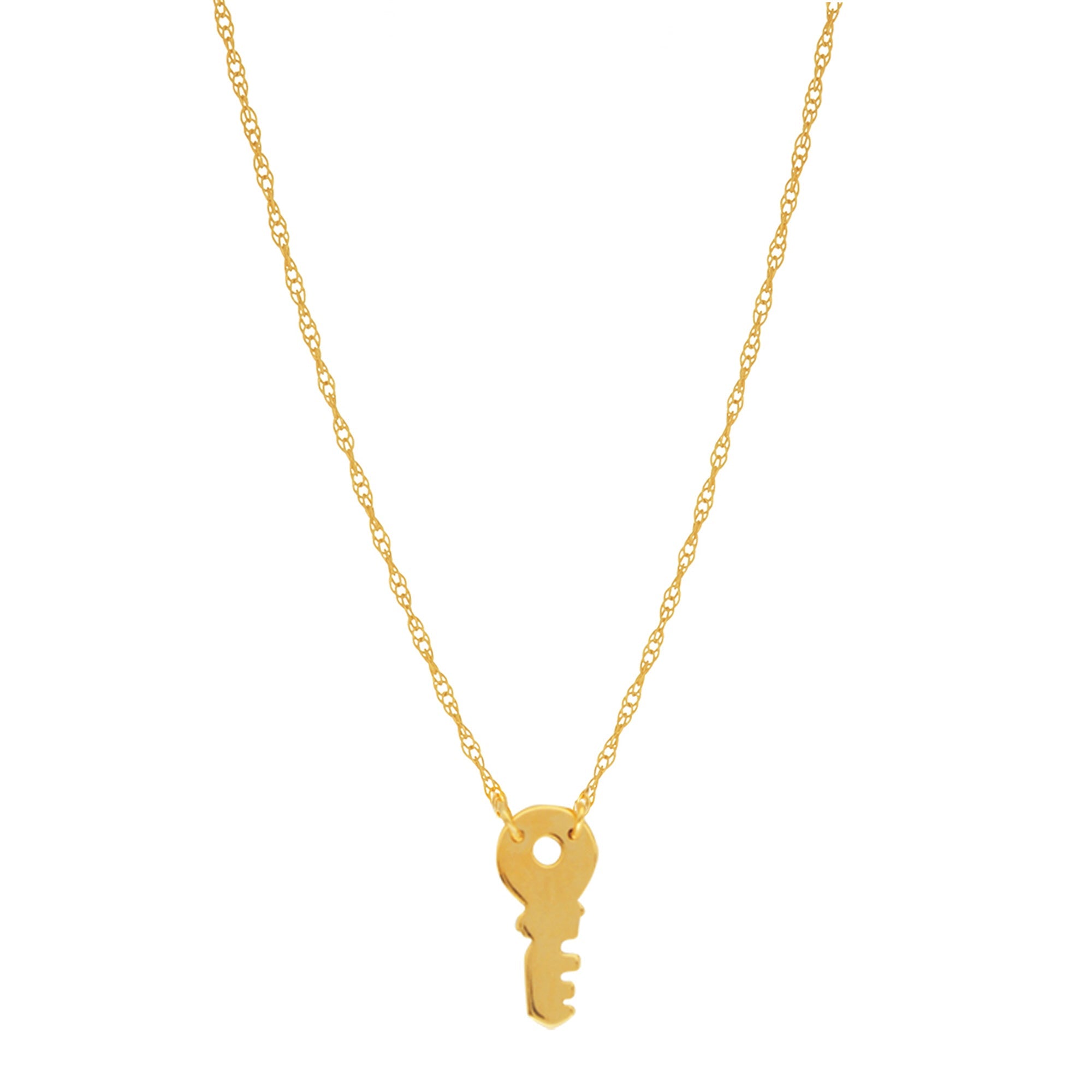 14K Yellow Gold Mini Key Pendant Necklace, 16" To 18" Adjustable