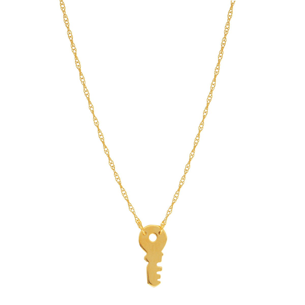 14K Yellow Gold Mini Key Pendant Necklace, 16" To 18" Adjustable