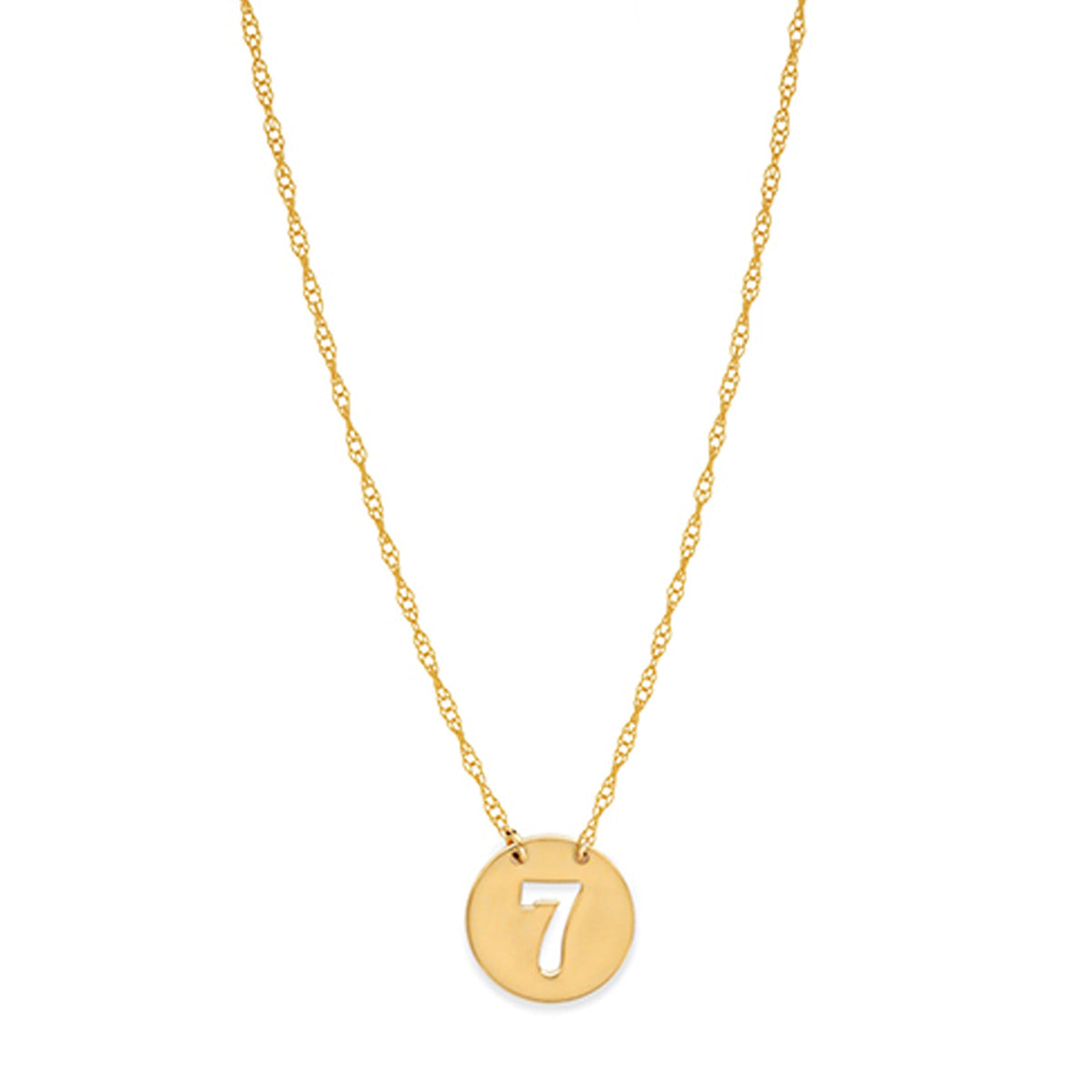 14K Yellow Gold Mini Lucky Number Seven Necklace, 16" To 18" Adjustable - JewelryAffairs