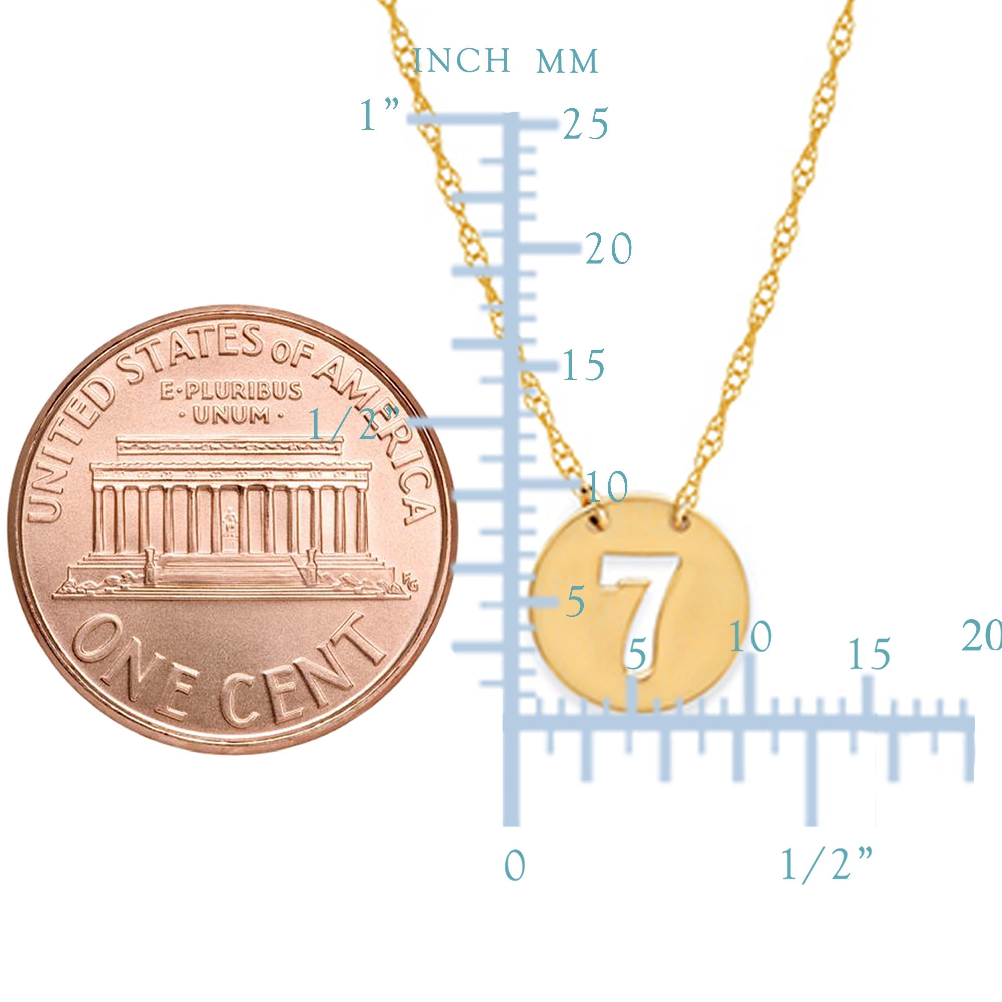 14K Yellow Gold Mini Lucky Number Seven Necklace, 16" To 18" Adjustable - JewelryAffairs