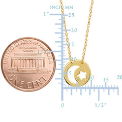 14K Yellow Gold Mini Moon And Star Pendant Necklace, 16 To 18 Inches Adjustable
