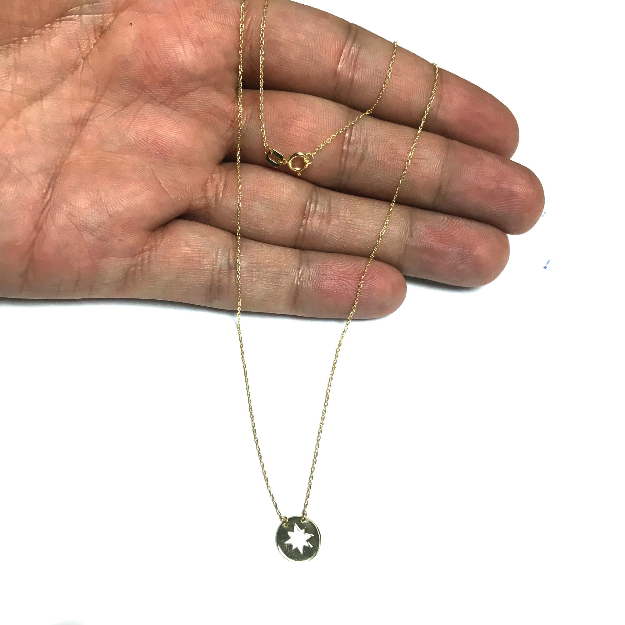 14K Yellow Gold Mini Northern Star Pendant Necklace, 16" To 18" Adjustable