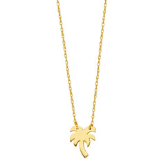 14K Yellow Gold Mini Palm Tree Necklace, 16" To 18" Adjustable