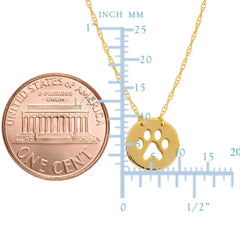 14K Yellow Gold Mini Paw Print Pendant Necklace, 16" To 18" Adjustable - JewelryAffairs