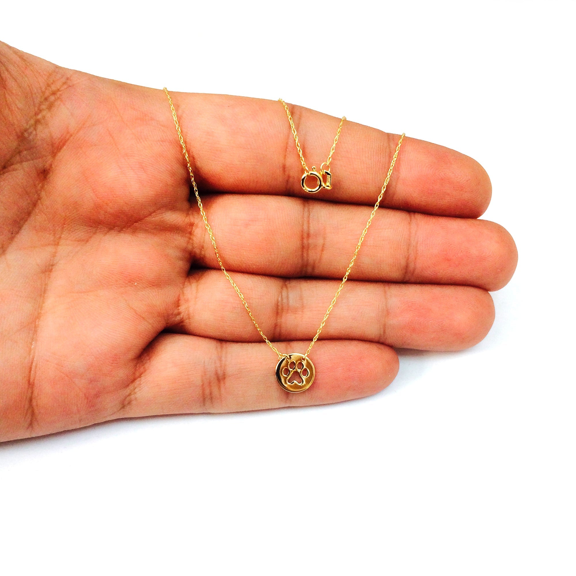 14K Yellow Gold Mini Paw Print Pendant Necklace, 16" To 18" Adjustable - JewelryAffairs