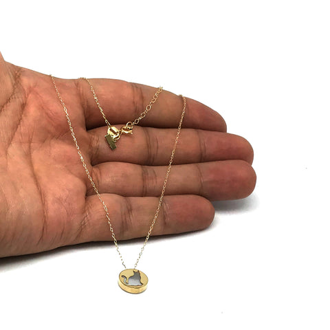 14K Yellow Gold Mother Of Pearl Cat Pendant Necklace, 16"