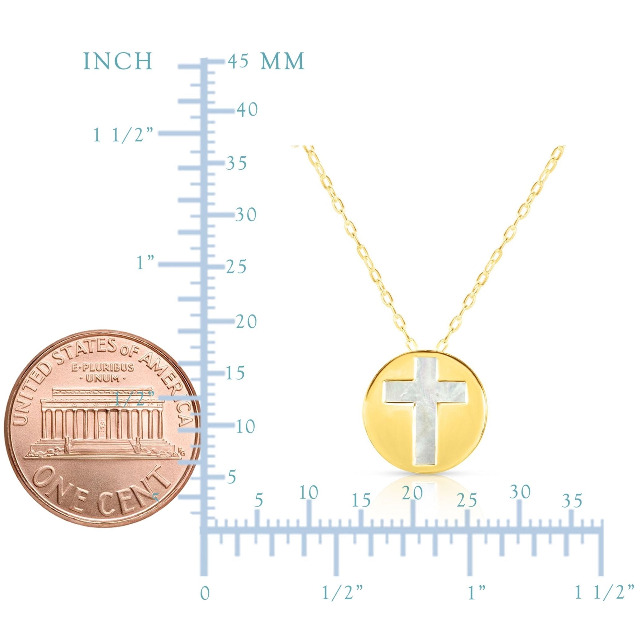 14K Yellow Gold Mother Of Pearl Cross Pendant Necklace, 16" - JewelryAffairs