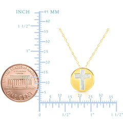 14K Yellow Gold Mother Of Pearl Cross Pendant Necklace, 16" - JewelryAffairs