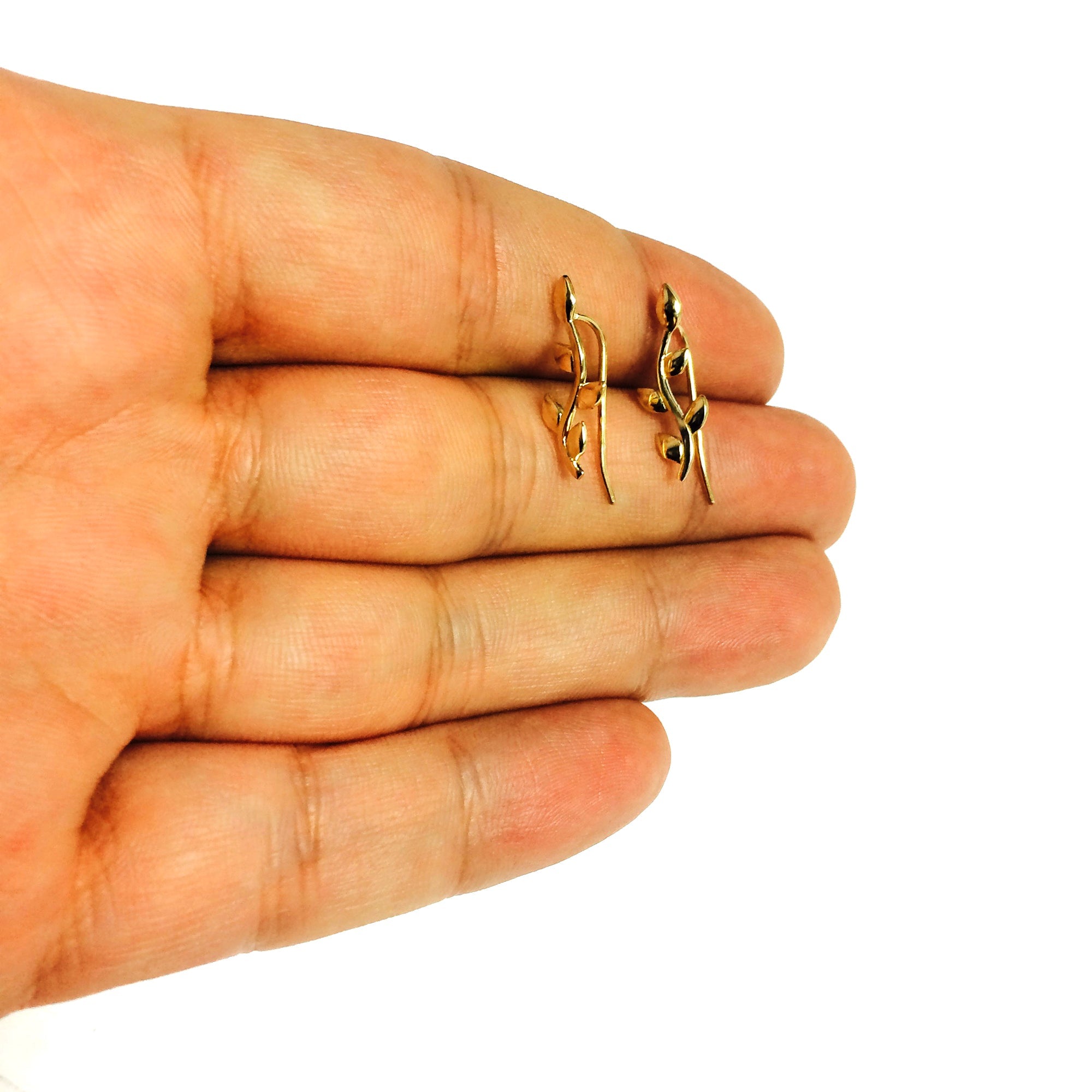 14K Yellow Gold Olive Tree Branch Climber Earrings