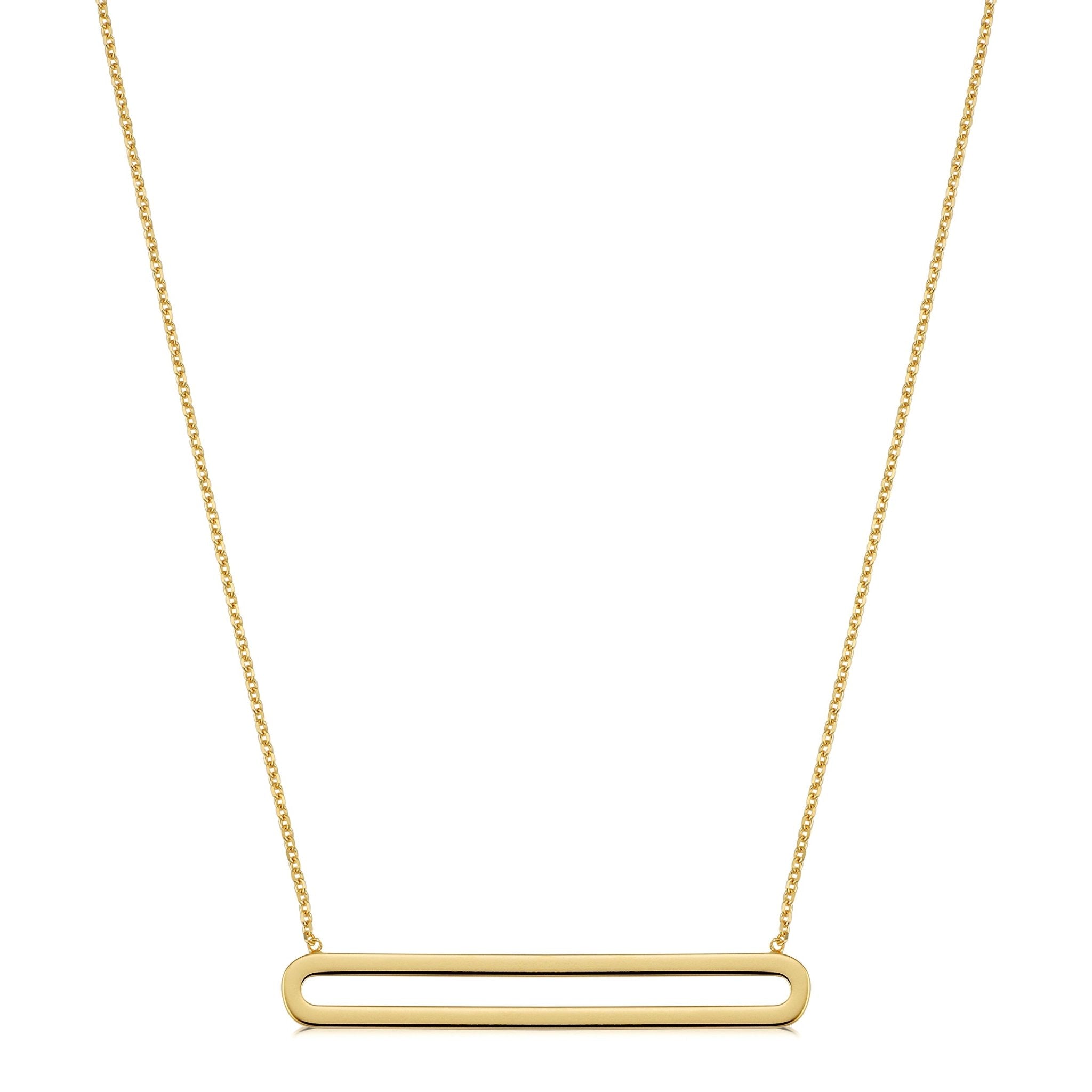 14K Yellow Gold Oval Bar Pendant Necklace, 18" - JewelryAffairs
