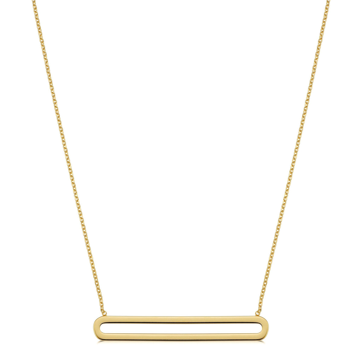 14K Yellow Gold Oval Bar Pendant Necklace, 18" - JewelryAffairs