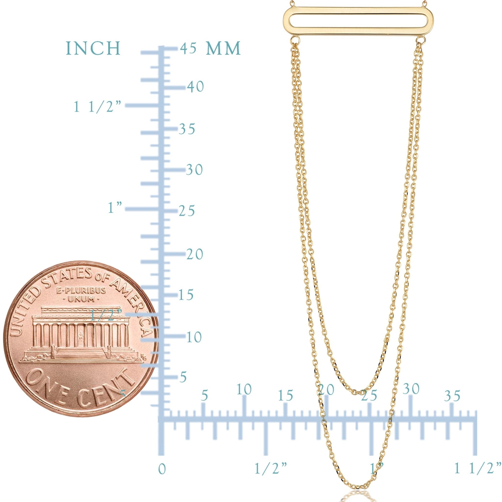 14K Yellow Gold Oval Bar Pendant With Layered Chain 18" Necklace - JewelryAffairs