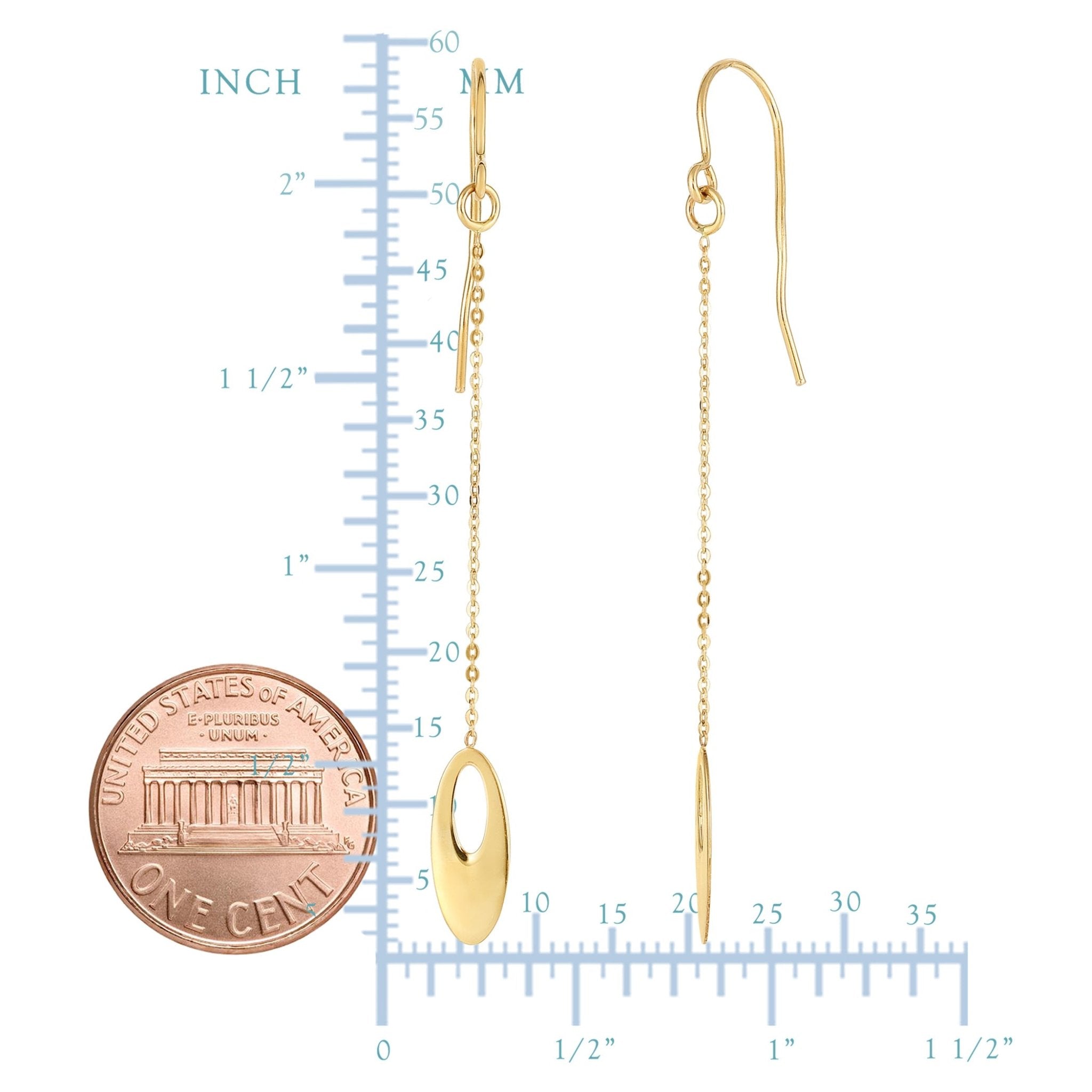 14K Yellow Gold Oval Bead Drop Earrings
