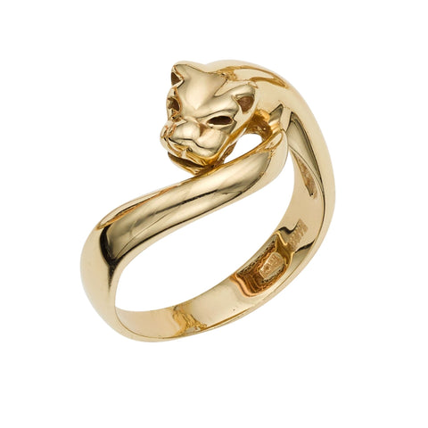 14k Yellow Gold Panther Signet Womens Ring, 7