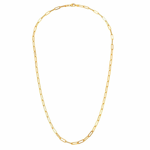 14k Yellow Gold Paperclip Chain Bracelet, 7"