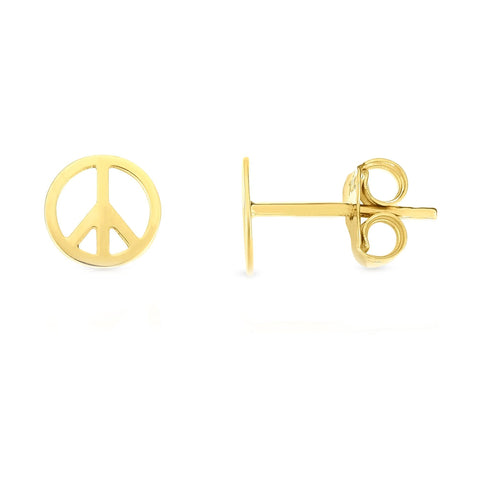 14k Yellow Gold Peace Sign Stud Earrings