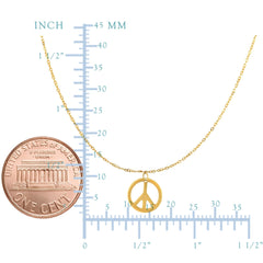 14k Yellow Gold Polished Peace Symbol Charm Link Chain Necklace, 17"