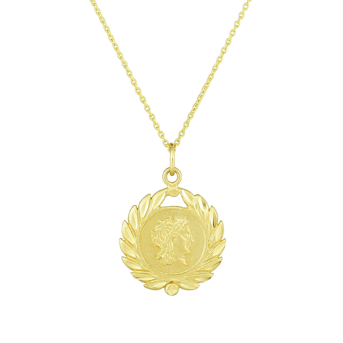 14k Yellow Gold Roman Coin Pendant Necklace, 18"
