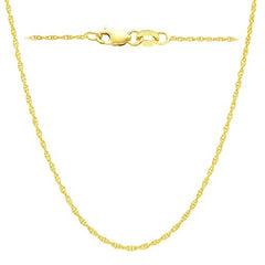 14k Yellow Gold Rope Chain Necklace, 1.1mm, 18"