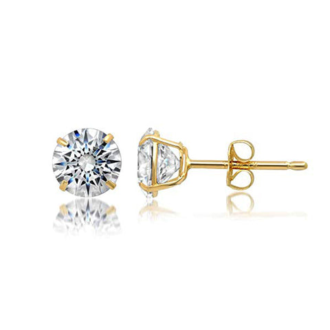14k Yellow Gold Round Cut White Cubic Zirconia Stud Earrings