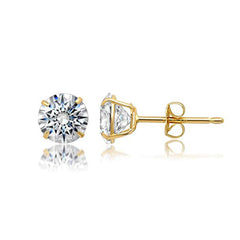 14k Yellow Gold Round Cut White Cubic Zirconia Stud Earrings - JewelryAffairs
