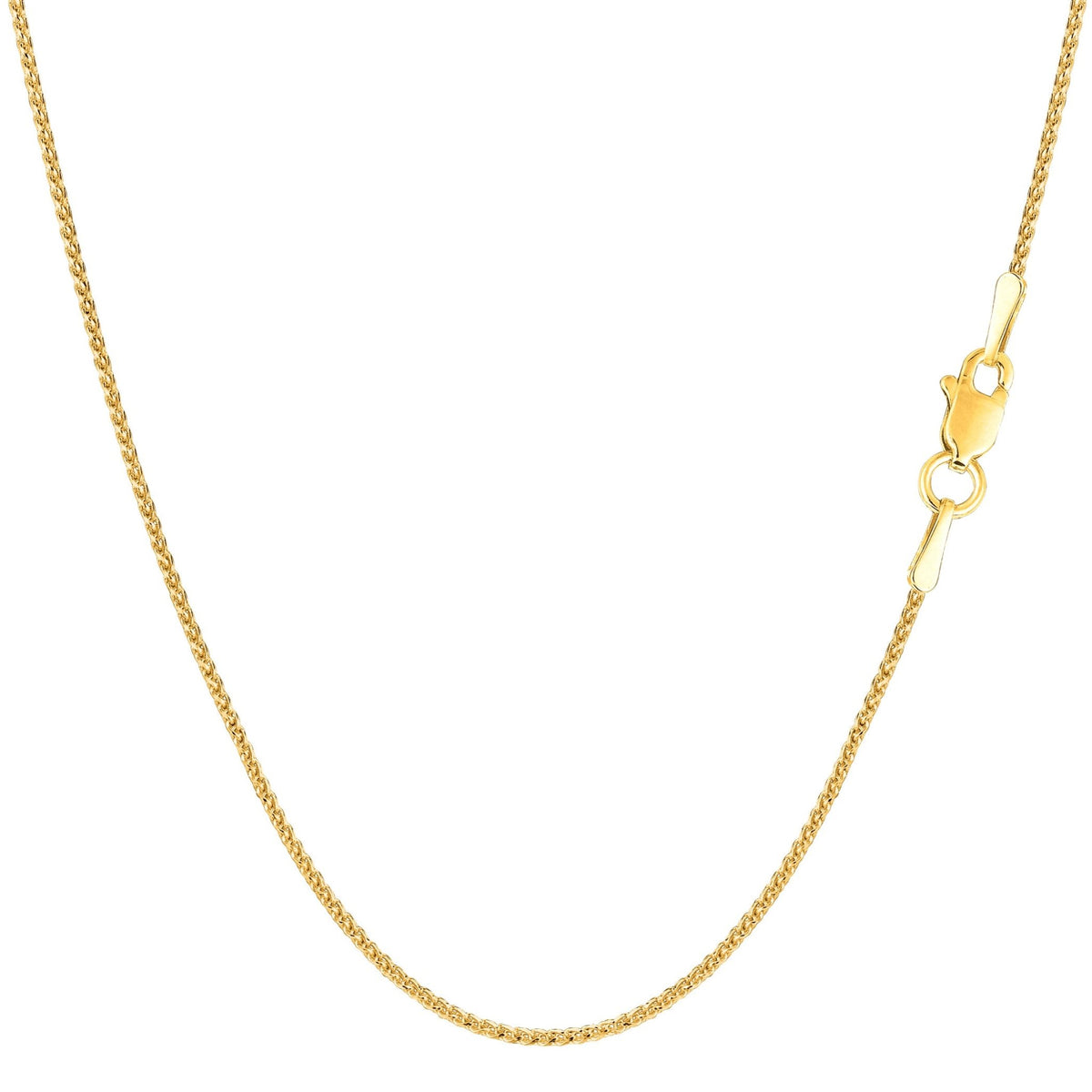 14k Yellow Gold Round Diamond Cut Wheat Chain Necklace, 1.0mm - JewelryAffairs