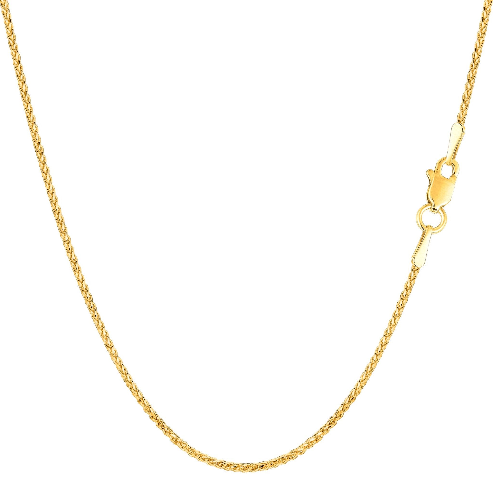 14k Yellow Gold Round Diamond Cut Wheat Chain Necklace, 1.15mm - JewelryAffairs