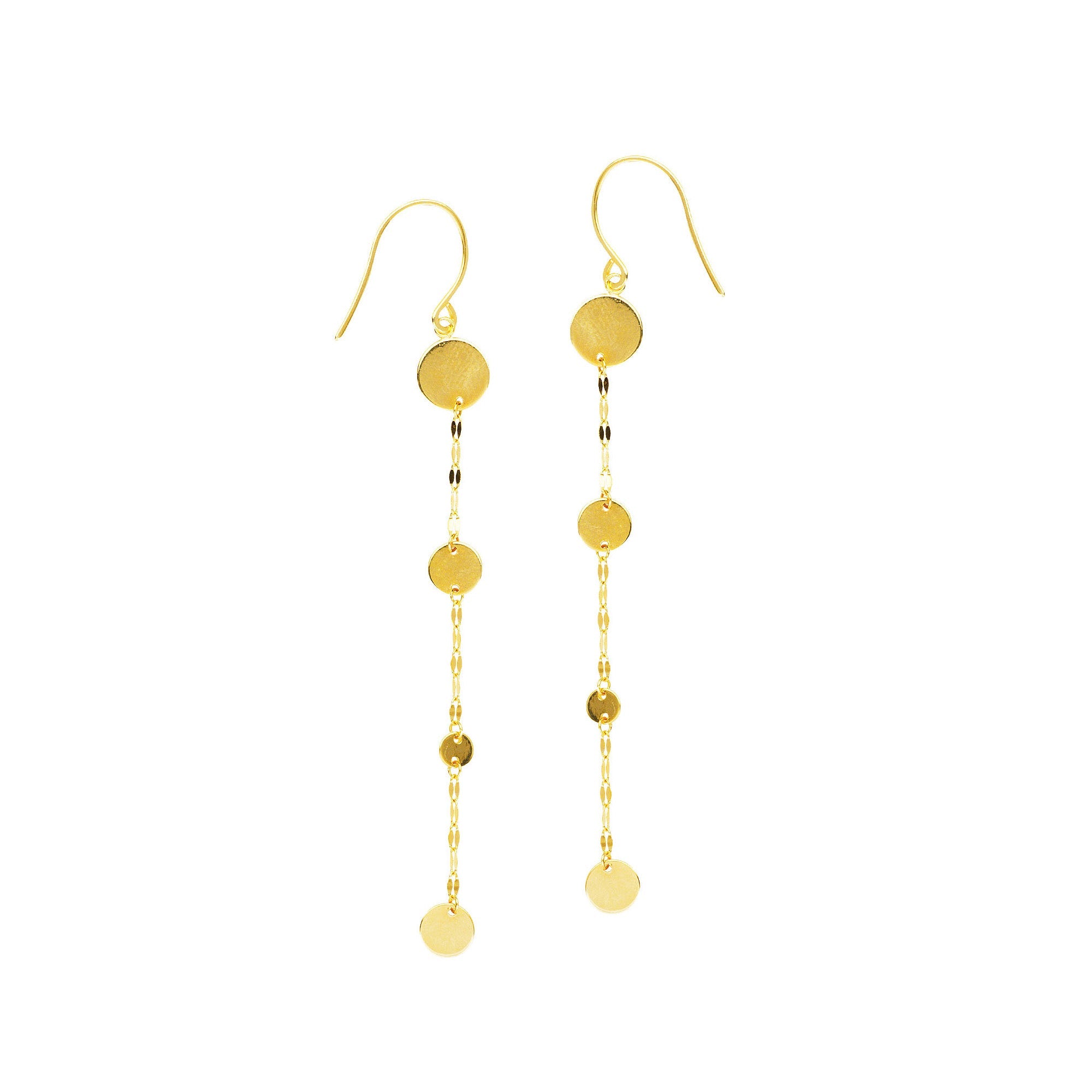 14K Yellow Gold Round Discs Drop Earrings