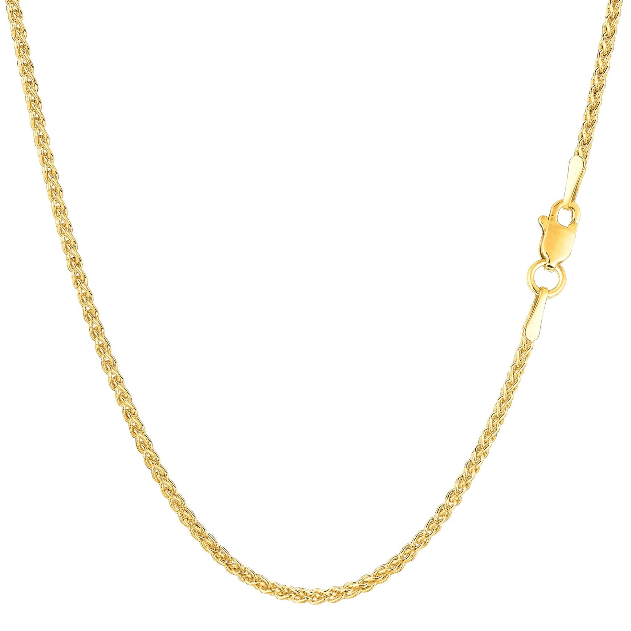 14k Yellow Gold Round Wheat Chain Necklace, 1.5mm - JewelryAffairs