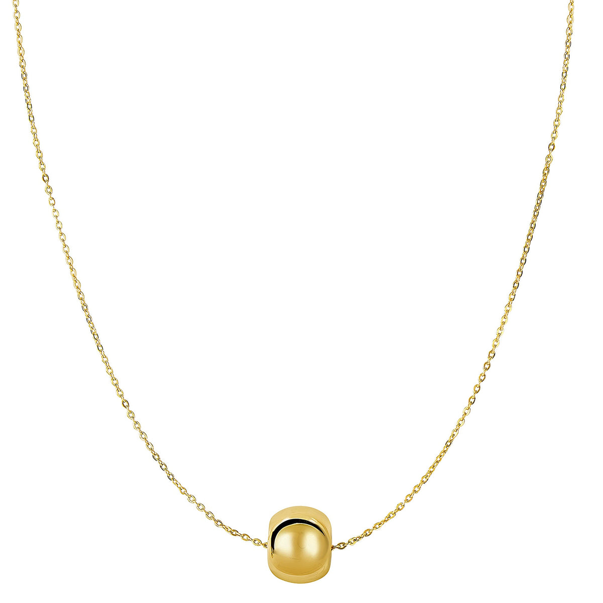 14k Yellow Gold Shiny 8mm Round Bead Charm Necklace, 18" - JewelryAffairs