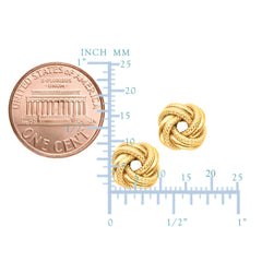 14k Yellow Gold Shiny And Textured Double Row Love Knot Stud Earrings, 10mm