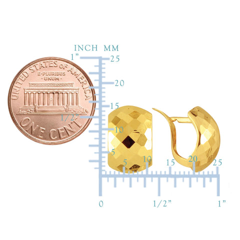 14k Yellow Gold Shiny Hammered Look Snuggable Earrings, 10 x 15mm