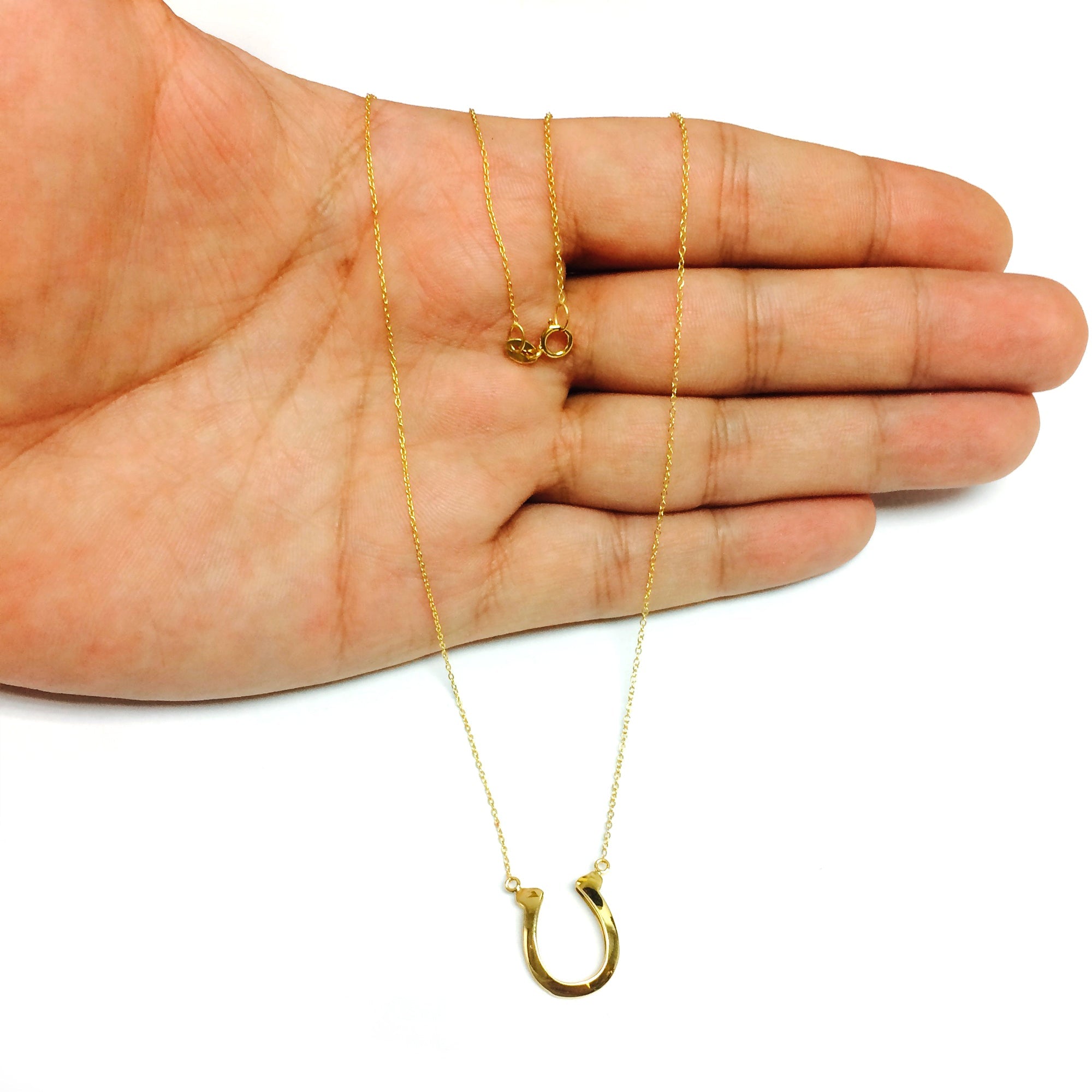 14k Yellow Gold Shiny Lucky Horse Shoe Pendant Necklace, 18" - JewelryAffairs