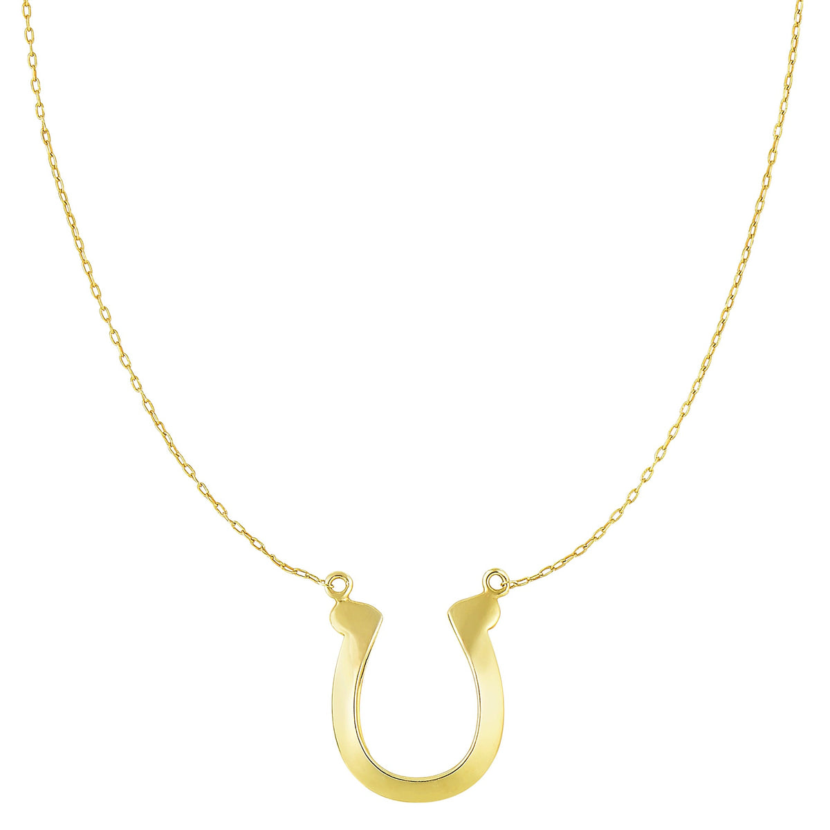 14k Yellow Gold Shiny Lucky Horse Shoe Pendant Necklace, 18" - JewelryAffairs