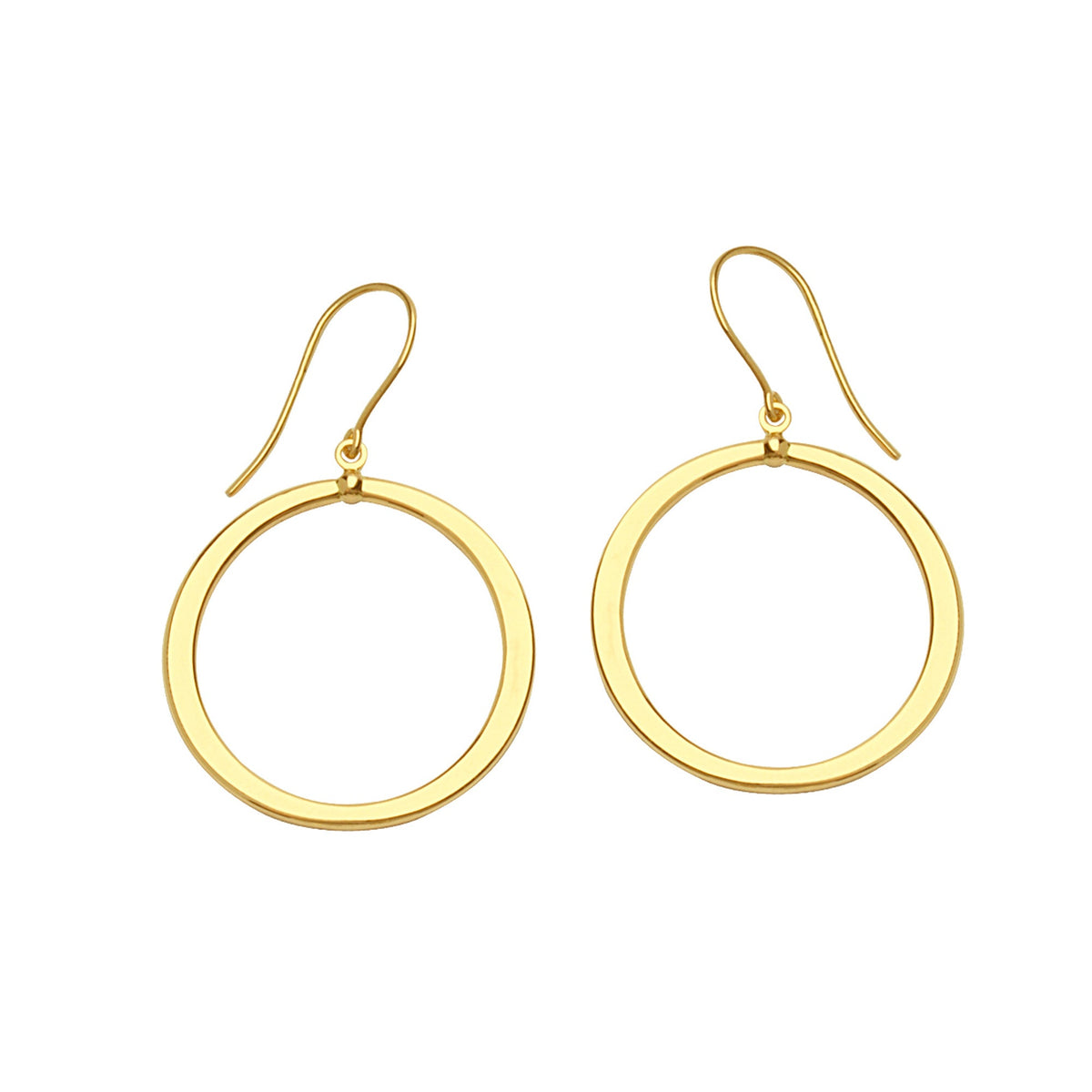 14K Yellow Gold Shiny Round Drop Earrings