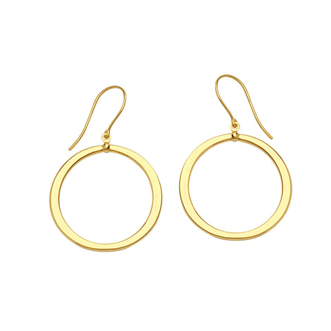 14K Yellow Gold Shiny Round Drop Earrings