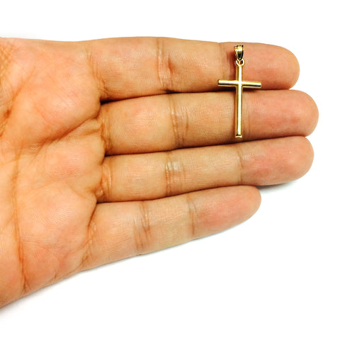 14k Yellow Gold Shiny Round Tube Cross Pendant