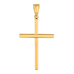 14k Yellow Gold Shiny Square Tube Style Cross Pendant - JewelryAffairs