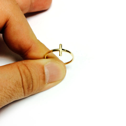 14K Yellow Gold Sideways Cross Ring, Size 7